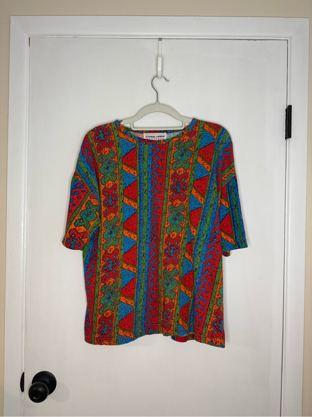 Carol Horn 1970s‎ Multicolor Geometric Short Sleeve Tee - Bright Pattern